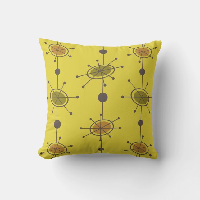 Atomic Era Satellites Chartreuse Throw Pillow (Front)