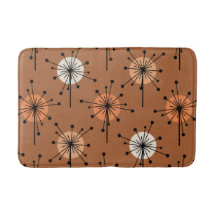 Atomic Era Sputnik Starburst Flowers Burnt Orange Bath Mat