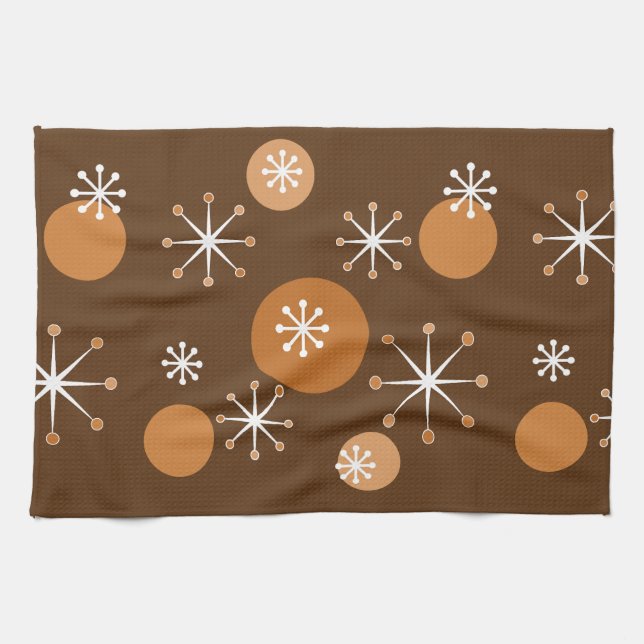 Atomic Era Starbursts Burnt Orange Kitchen Towel (Horizontal)