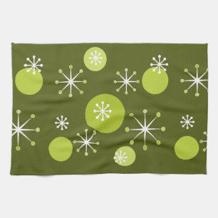 Atomic Era Starbursts Olive Green Kitchen Towel