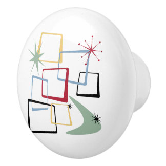 Atomic Era Stars Boomerang Squares Mid-Century Ceramic Knob