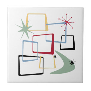 Atomic Era Stars Boomerang Squares Mid Century Tile