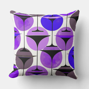 Atomic Fifties Inspired Martinis In Eggplant Throw Pillow