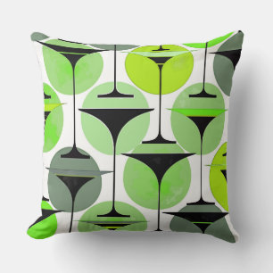 Atomic Fifties Inspired Martinis In Grey, Aqua Throw Pillow