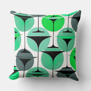 Atomic Fifties Inspired Martinis In Grey, Blue Throw Pillow
