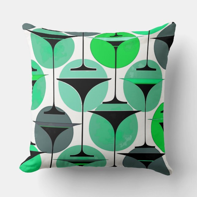 Atomic Fifties Inspired Martinis In Grey, Blue  Throw Pillow (Front)