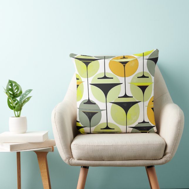 Atomic Fifties Inspired Martinis In Grey, Lime, Throw Pillow (Chair)