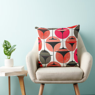 Atomic Fifties Inspired Martinis In Magenta Throw Pillow