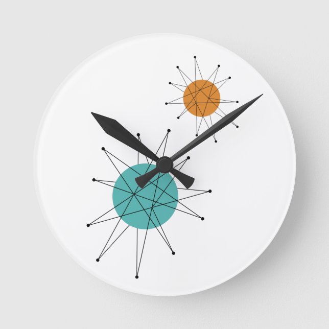 Atomic Franciscan Starburst Turquoise Orange Round Clock (Front)