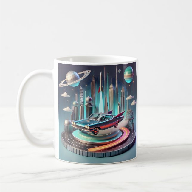 Atomic Futuristic Big Fins Coupe Car Coffee Mug (Left)