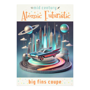 Atomic Futuristic Big Fins Coupe Car Photo Print