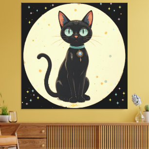Atomic Futuristic Black Cat Moon Canvas Print