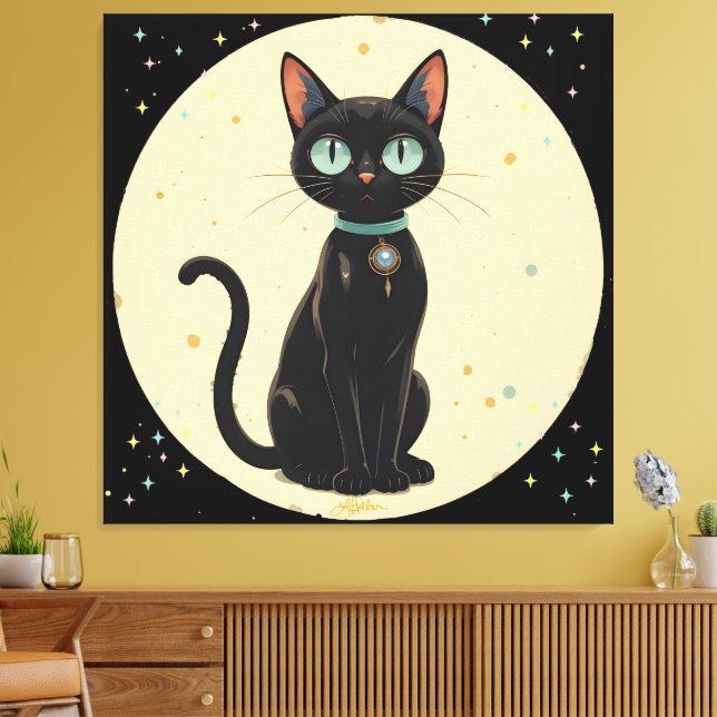 Atomic Futuristic Black Cat Moon Canvas Print (Insitu(LivingRoom))
