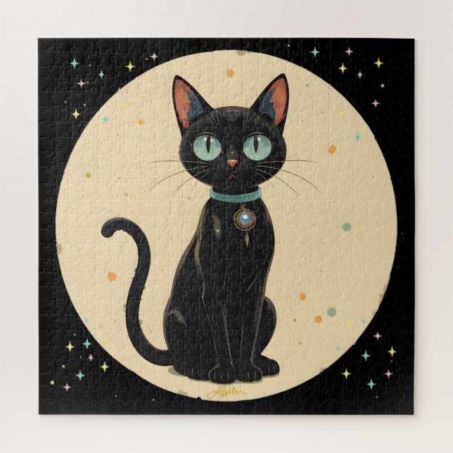 Atomic Futuristic Black Cat Moon Jigsaw Puzzle (Vertical)