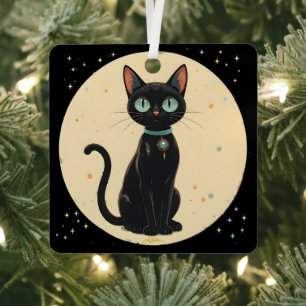 Atomic Futuristic Black Cat Moon Metal Ornament