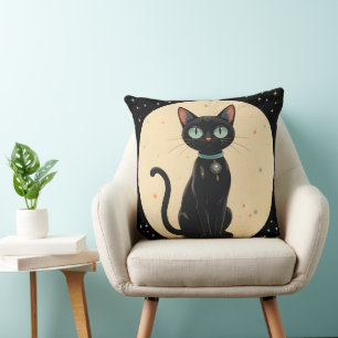 Atomic Futuristic Black Cat Moon  Throw Pillow