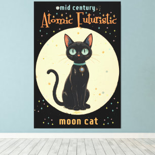 Atomic Futuristic Black Cat Moon with text Canvas Print