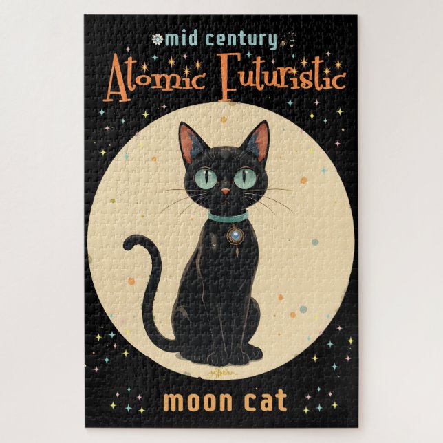Atomic Futuristic Black Cat Moon with text Jigsaw Puzzle (Vertical)