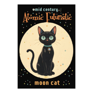 Atomic Futuristic Black Cat Moon with text Photo Print