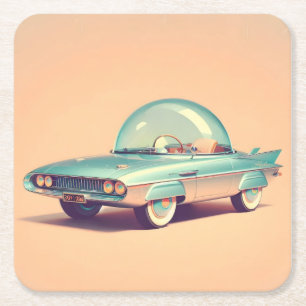 Atomic Futuristic Bubble Blaster Car Square Paper Coaster