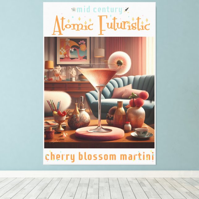 Atomic Futuristic Cherry Blossom Martini Canvas Print (Insitu(Wood Floor))
