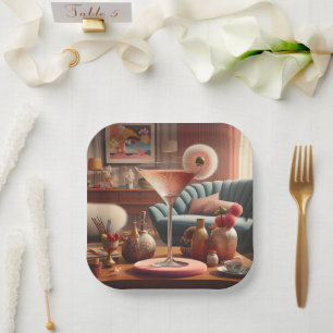 Atomic Futuristic Cherry Blossom Martini Paper Plate