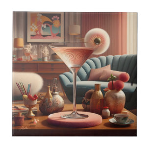 Atomic Futuristic Cherry Blossom Martini Tile