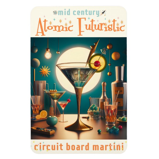 Atomic Futuristic Circuit Board Martini Magnet (Vertical)