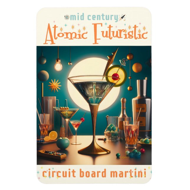 Atomic Futuristic Circuit Board Martini Magnet (Vertical)