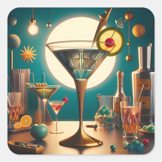 Atomic Futuristic Circuit Board Martini Square Sticker (Front)