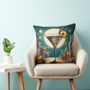 Atomic Futuristic Circuit Board Martini Throw Pillow