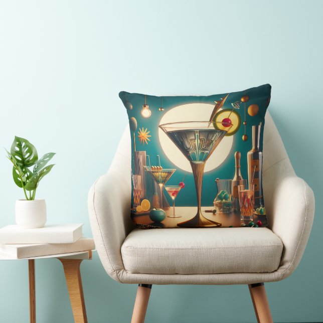 Atomic Futuristic Circuit Board Martini Throw Pillow (Chair)