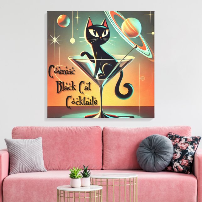 Atomic Futuristic Cosmic Black Cat Cocktails Canvas Print (Insitu(LivingRoom))