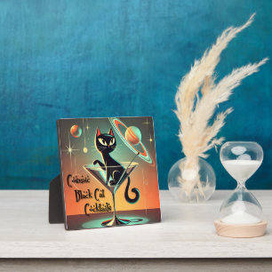 Atomic Futuristic Cosmic Black Cat Cocktails Plaque