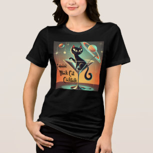Atomic Futuristic Cosmic Black Cat Cocktails Tri-Blend Shirt