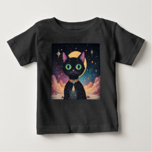 Atomic Futuristic Cosmic Black Cat in Moonlight Baby T-Shirt