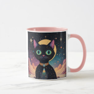 Atomic Futuristic Cosmic Black Cat in Moonlight Mug