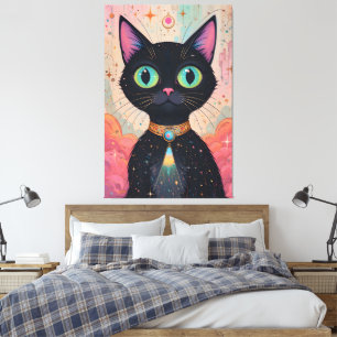 Atomic Futuristic Cosmic Black Cat Universe Canvas Print