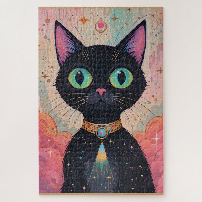 Atomic Futuristic Cosmic Black Cat Universe Jigsaw Puzzle (Vertical)