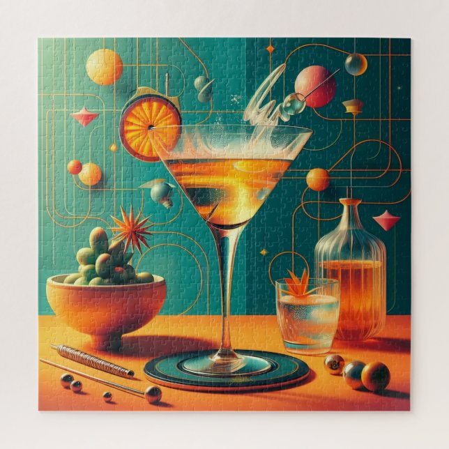 Atomic Futuristic Cosmic Storm Martini Jigsaw Puzzle (Vertical)