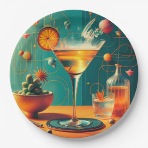 Atomic Futuristic Cosmic Storm Martini Paper Plate