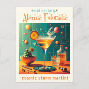 Atomic Futuristic Cosmic Storm Martini Postcard