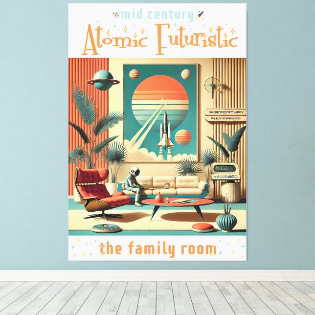 Atomic Futuristic Florida Space Age Family Room Canvas Print (Insitu(Wood Floor))