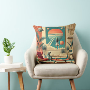Atomic Futuristic Florida Space Age Family Room Throw Pillow