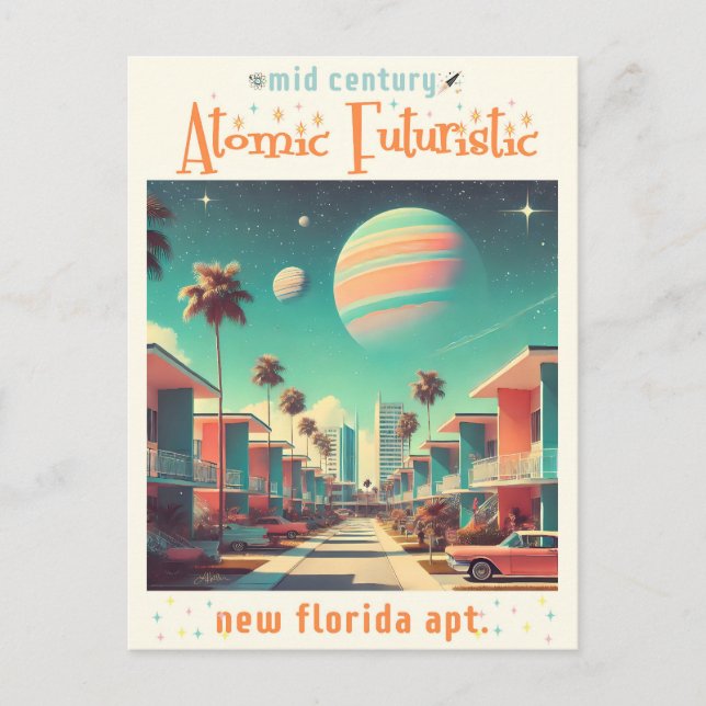 Atomic Futuristic New Florida Apartments Postcard (Front)