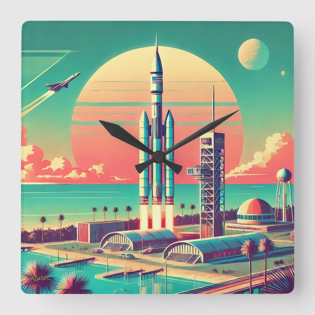 Atomic Futuristic New Florida Launch Site Square Wall Clock (Front)