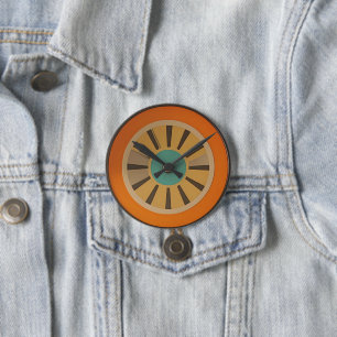 Atomic Futuristic Orange Slice Clock Image 3 Inch Round Button