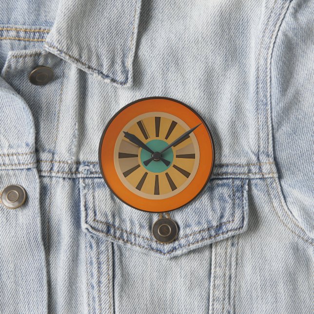 Atomic Futuristic Orange Slice Clock Image 3 Inch Round Button (In Situ)