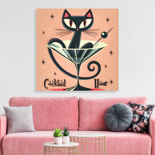 Atomic Futuristic Space Age Black Cat Martini Canvas Print
