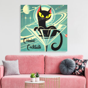 Atomic Futuristic Space Age Black Cat Martini Canvas Print